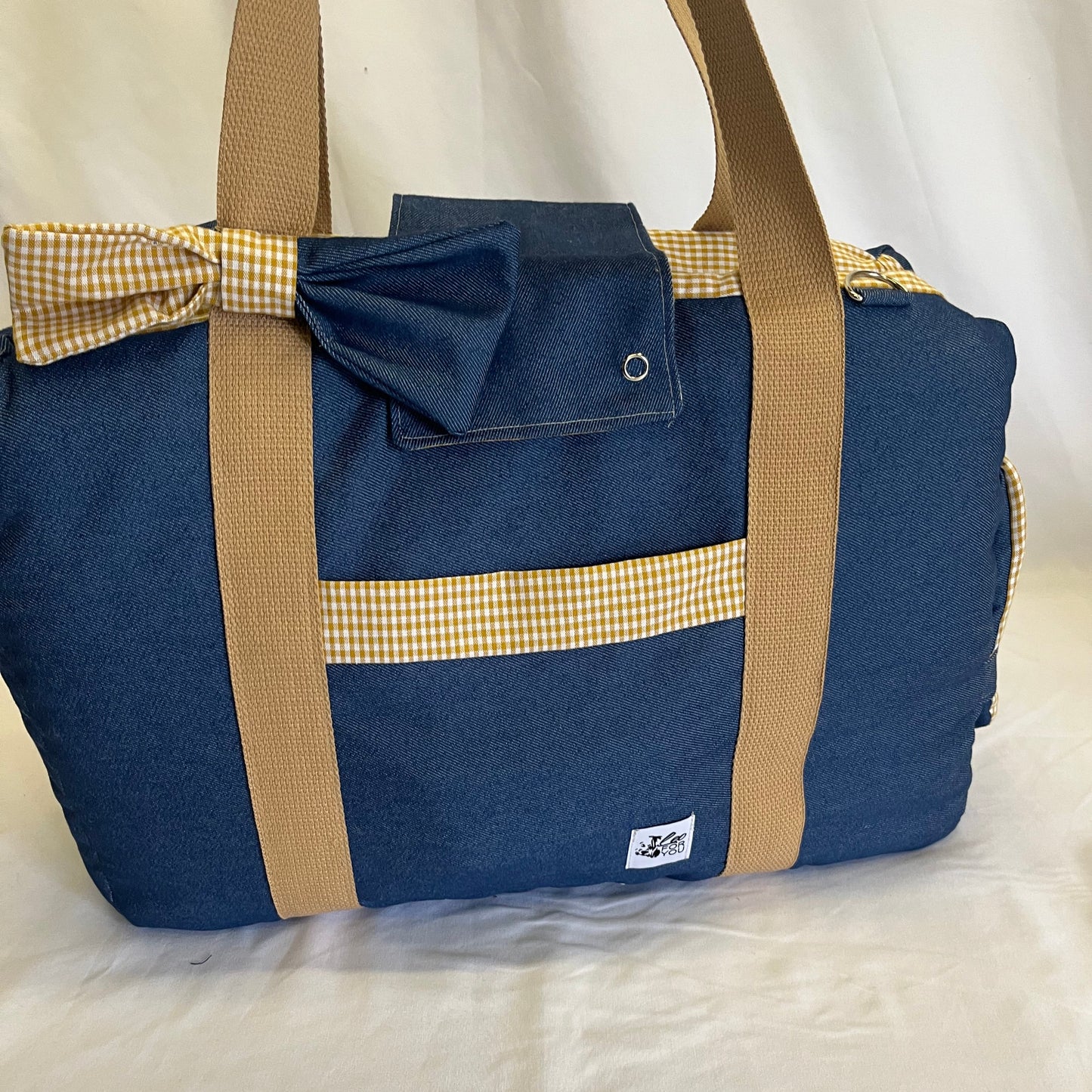 Borsa Trasportino Jeans Blu e Vichy Senape – Taglia M