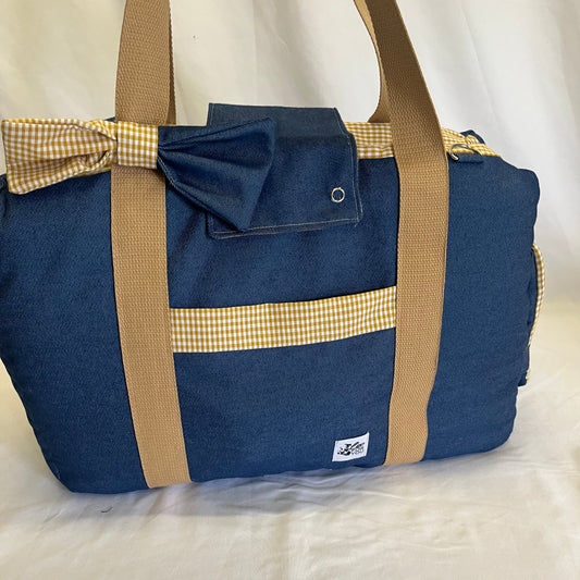 Borsa Trasportino Jeans Blu e Vichy Senape – Taglia M