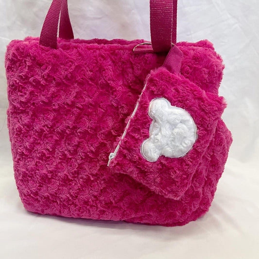 Borsa Trasportino Taglia S in Ecopelliccia Fucsia a Roselline